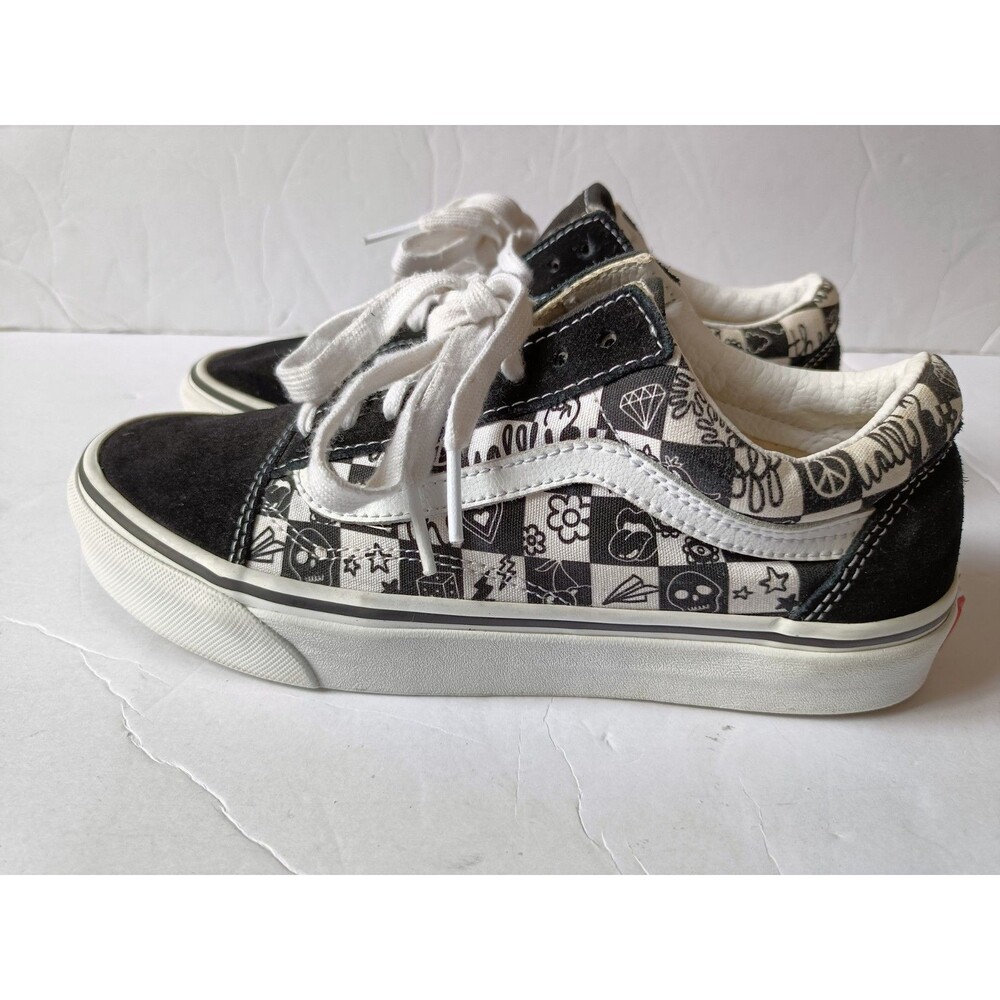 Vans Old Skool Checkerboard Shoes Men's Size 6.5 Lowtop Black Sneakers